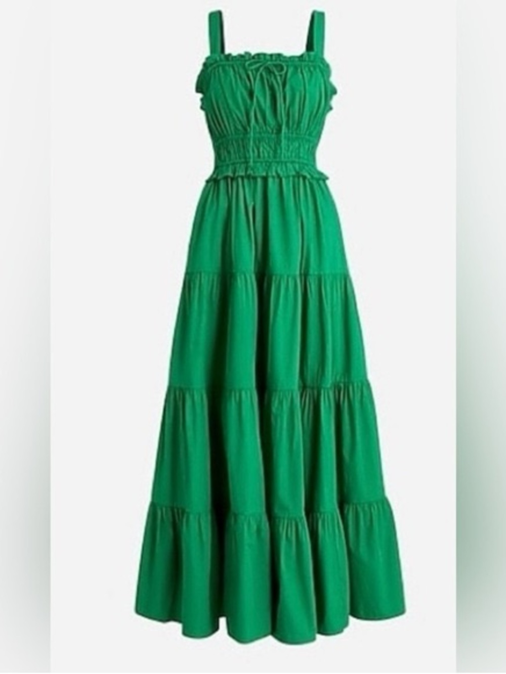 J. Crew Green Tiered Midi Dress